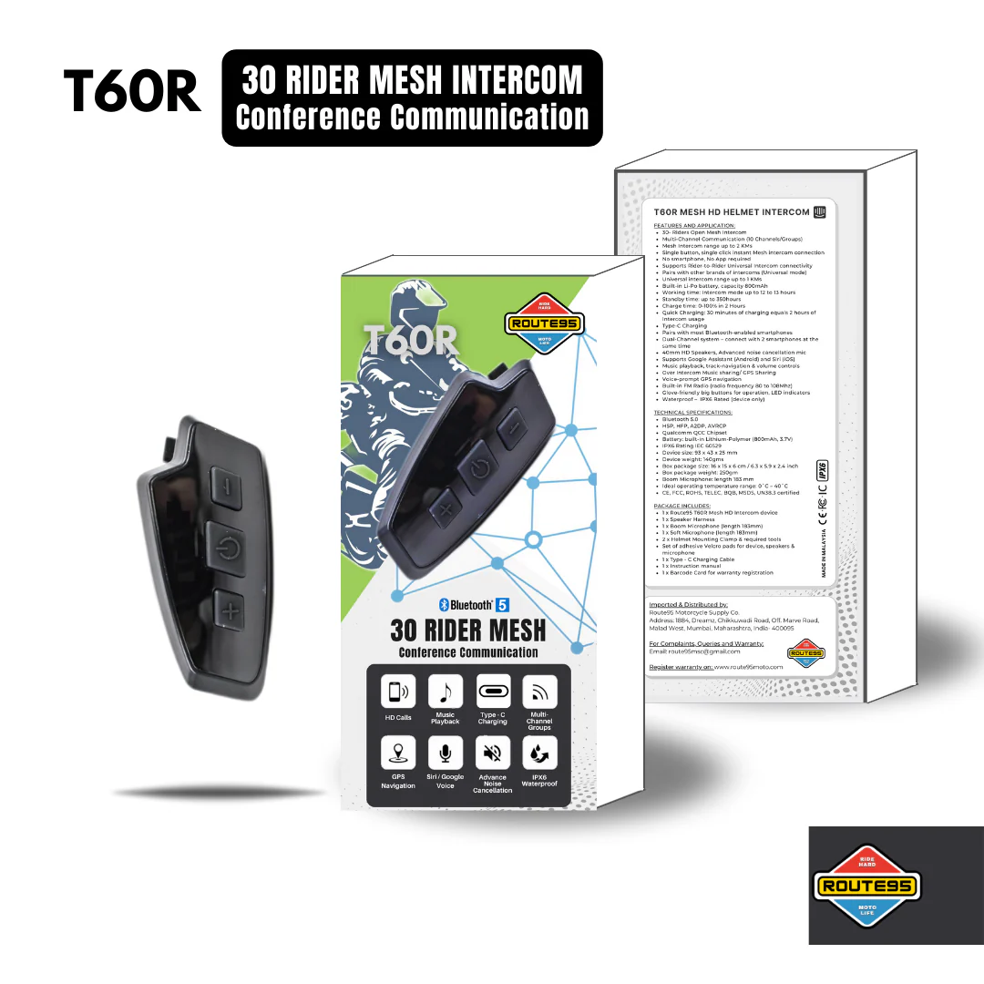Route95 T60R Mesh HD Universal Intercom For Helmet - Image 9